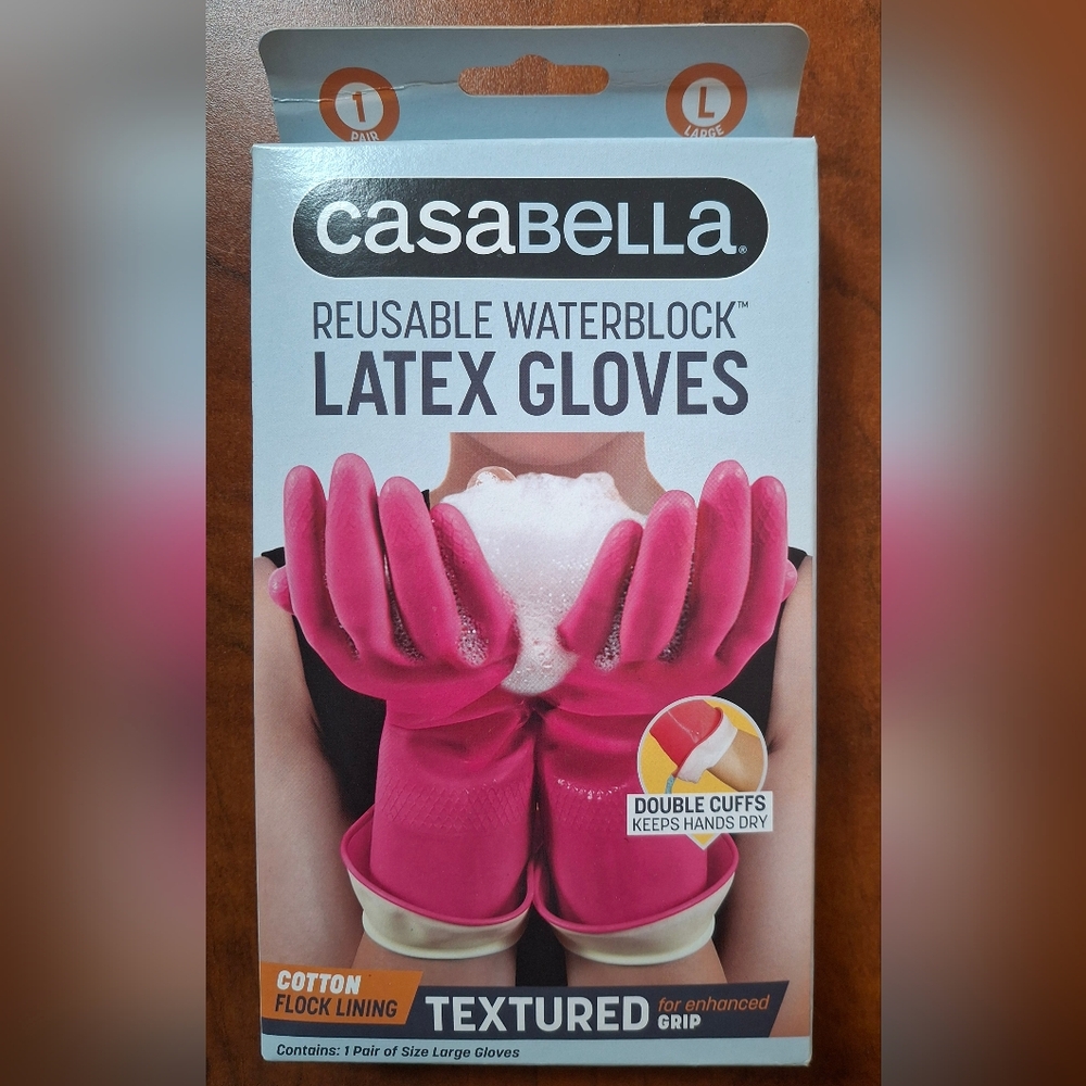 Casabella Latex Cleaning Gloves Sz Large Hot Pink New 8546060